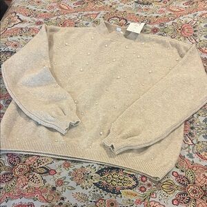 Zara Cream Sweater with Pearl Details